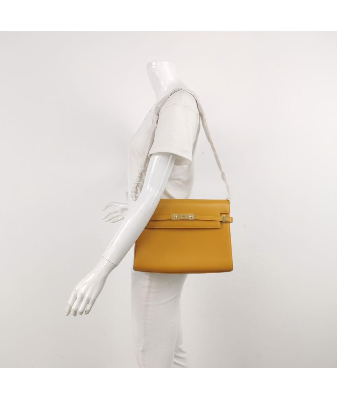 SAINT LAURENT Горчичная кожаная сумка через плечо, фото 2