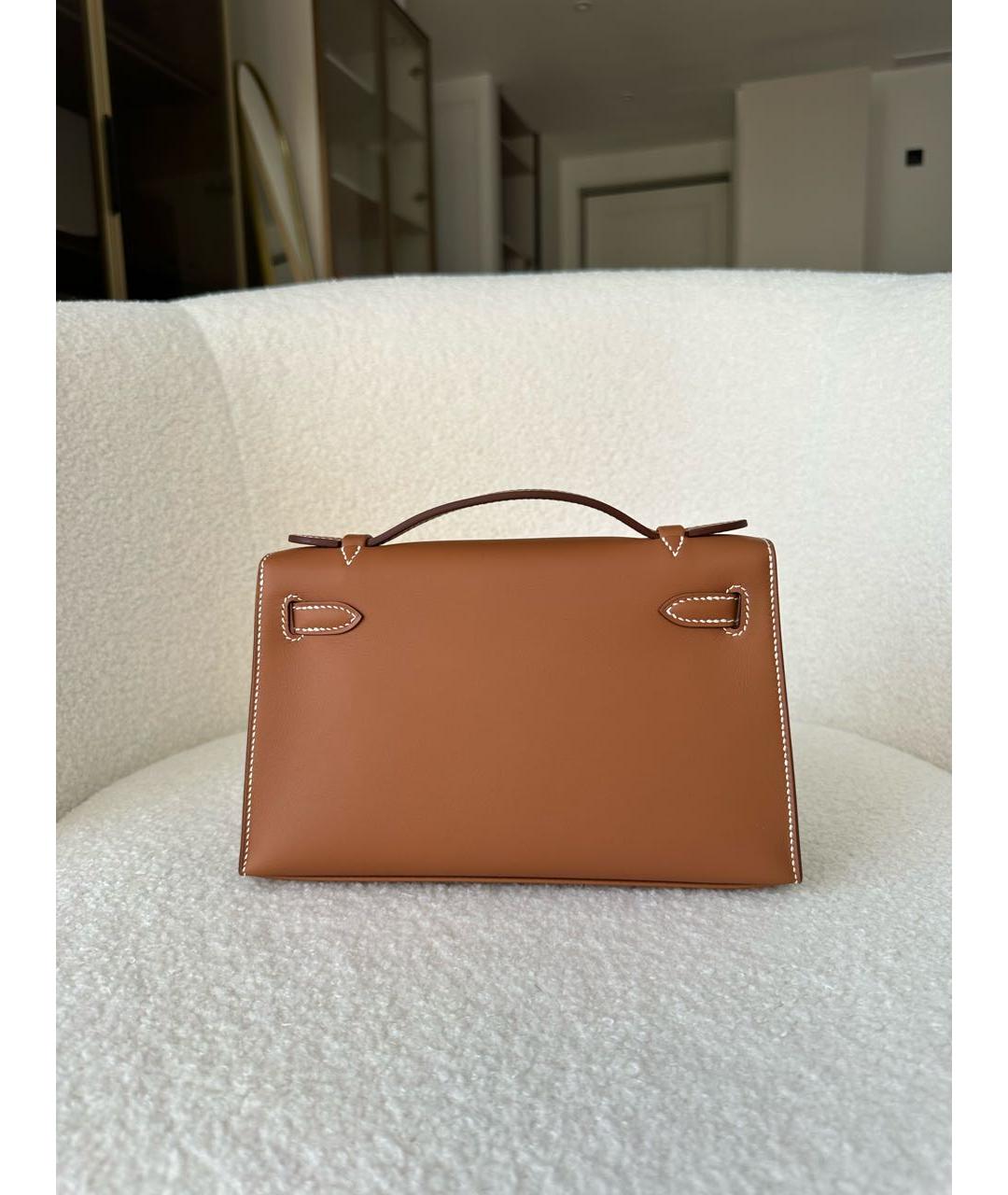 HERMES Коричневая кожаная сумка с короткими ручками, фото 3
