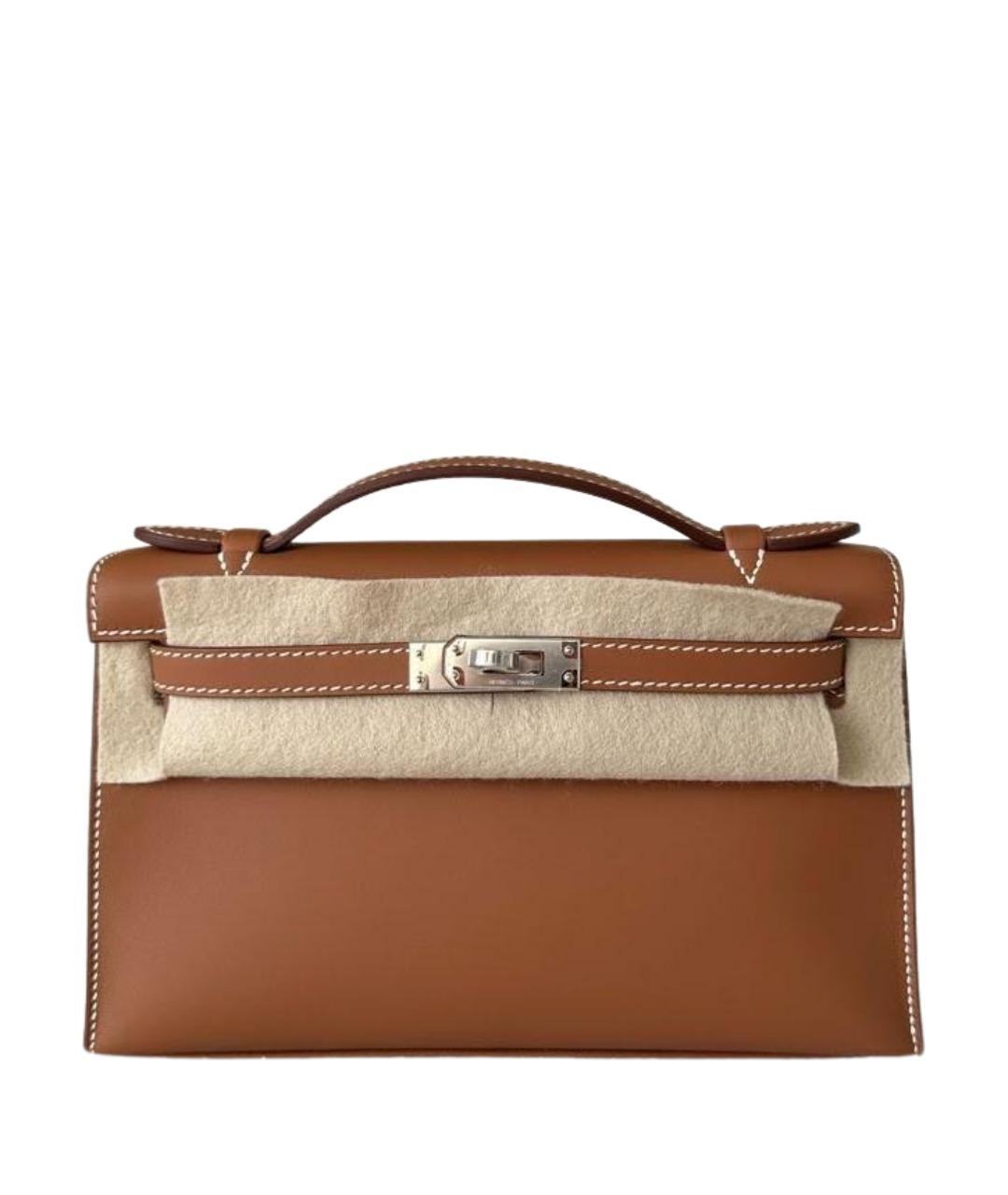 HERMES Коричневая кожаная сумка с короткими ручками, фото 1