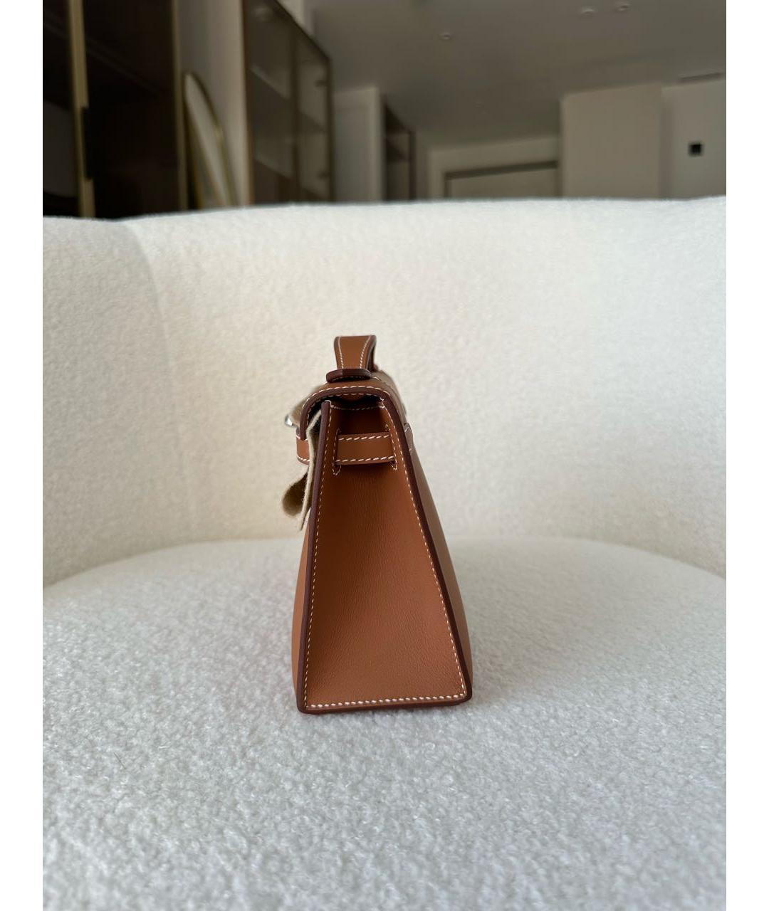 HERMES Коричневая кожаная сумка с короткими ручками, фото 4