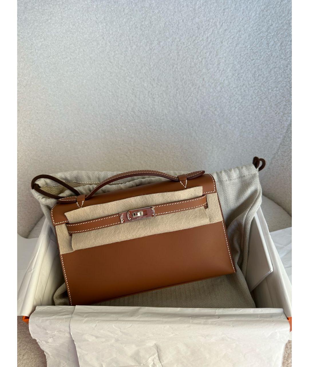 HERMES Коричневая кожаная сумка с короткими ручками, фото 2