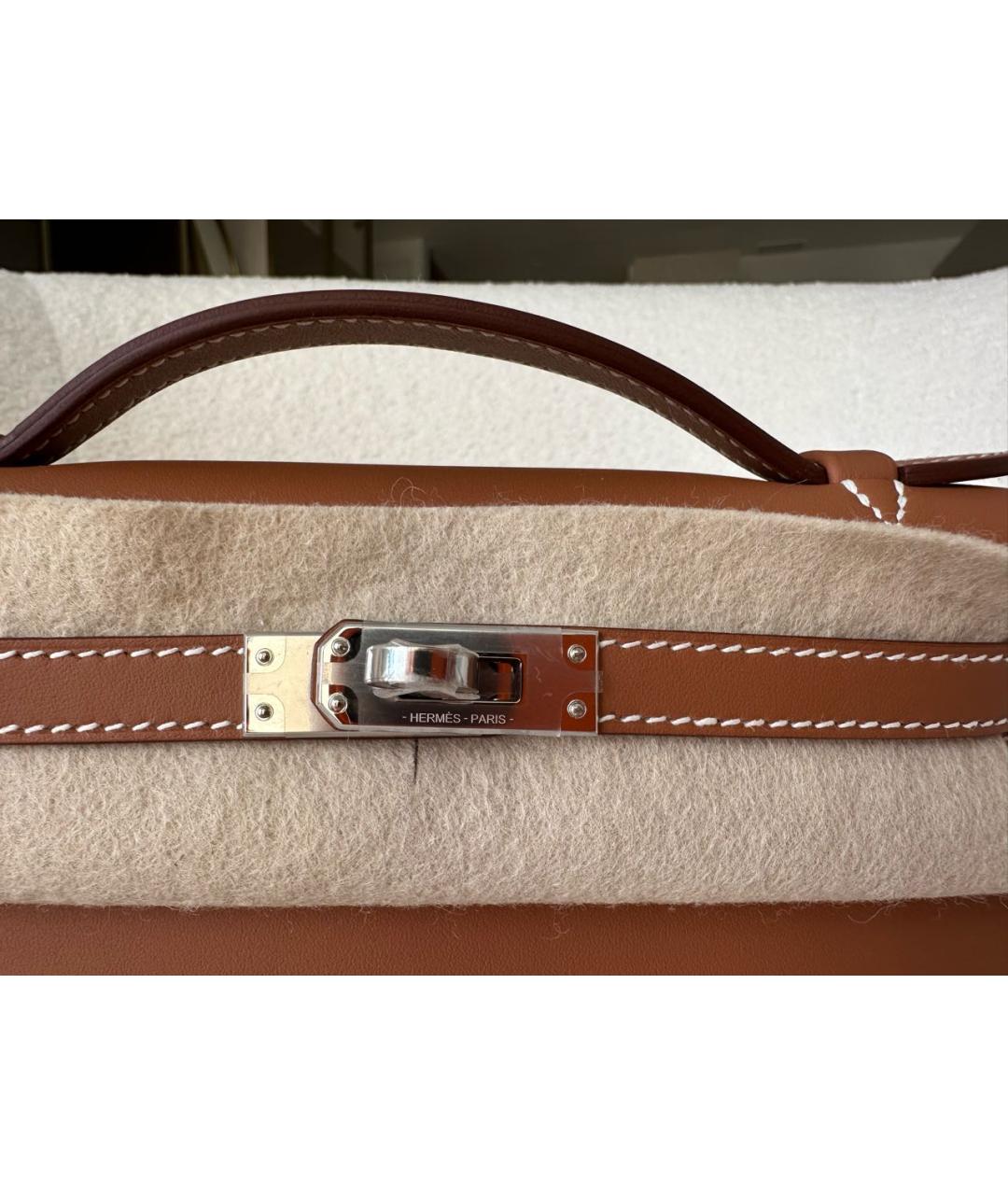 HERMES Коричневая кожаная сумка с короткими ручками, фото 5
