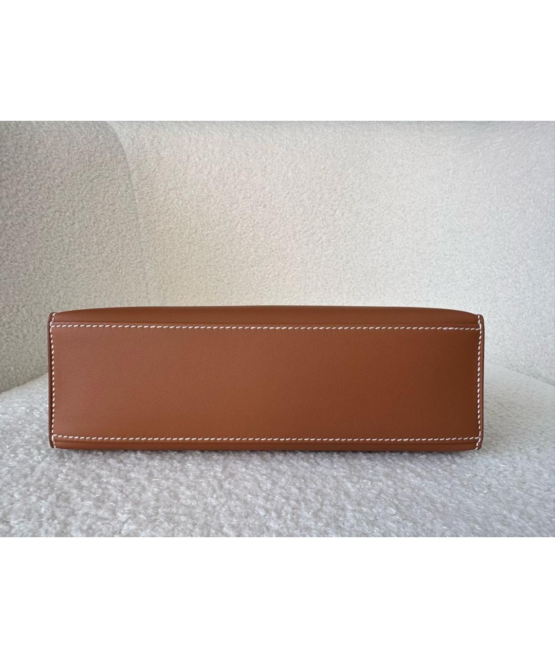 HERMES Коричневая кожаная сумка с короткими ручками, фото 6