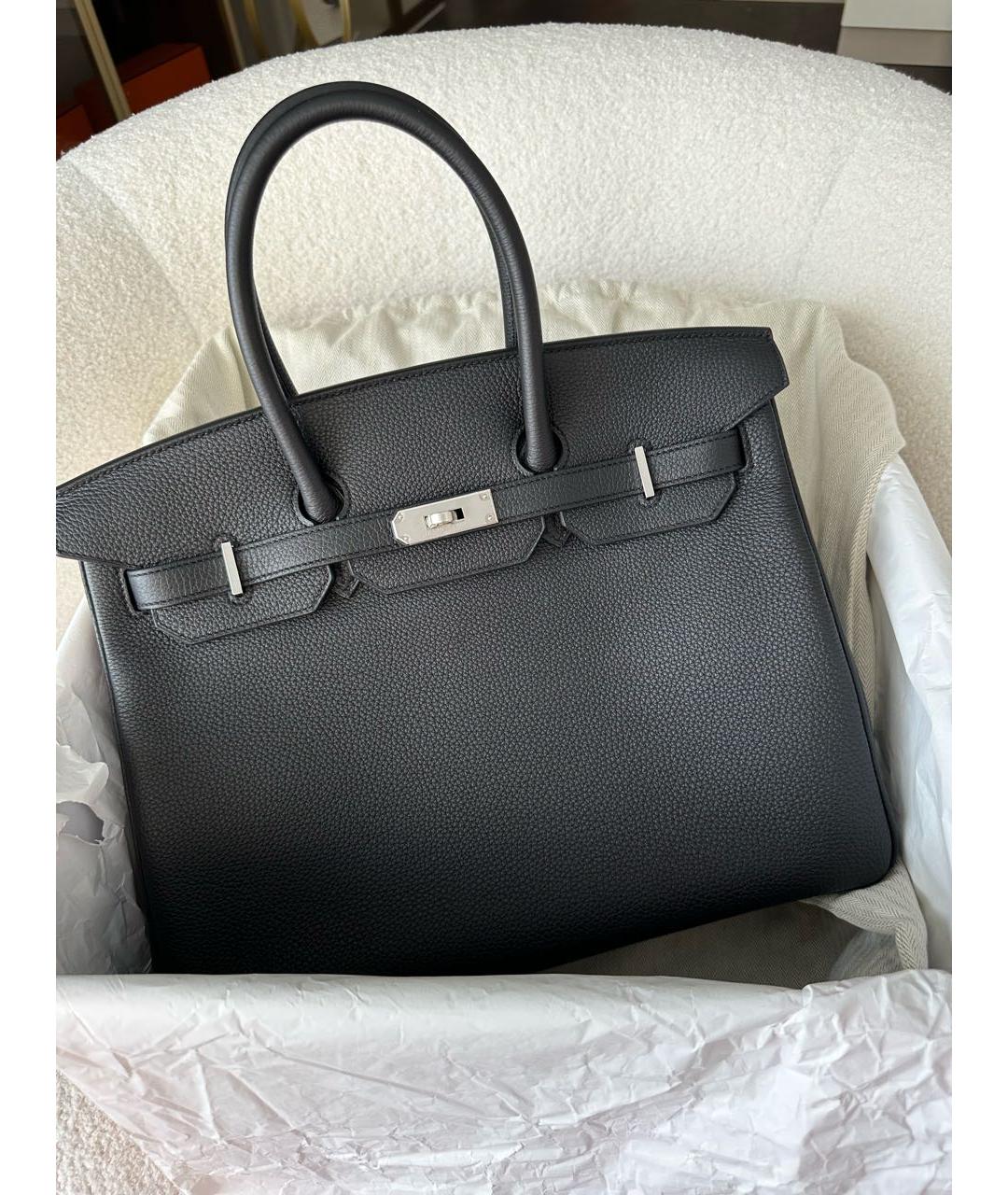 HERMES Черная кожаная сумка с короткими ручками, фото 3
