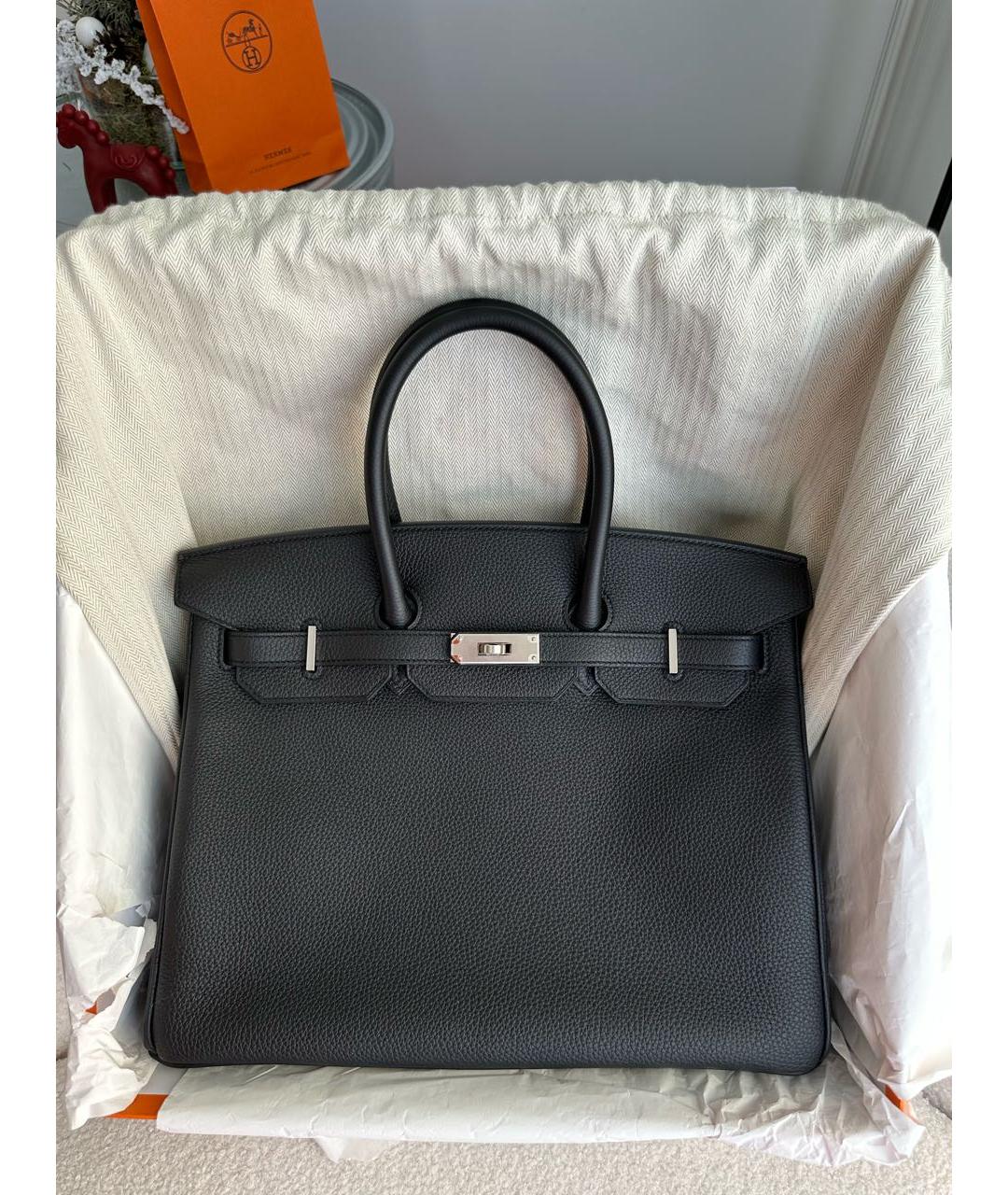 HERMES Черная кожаная сумка с короткими ручками, фото 2