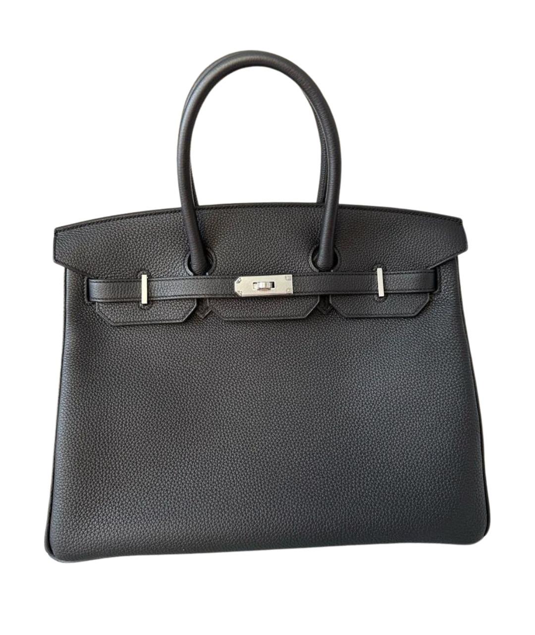 HERMES Черная кожаная сумка с короткими ручками, фото 1