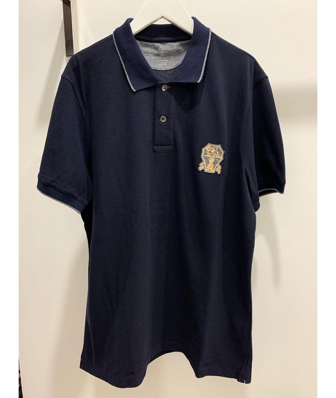 BRUNELLO CUCINELLI Темно-синее хлопковое поло с коротким рукавом, фото 5