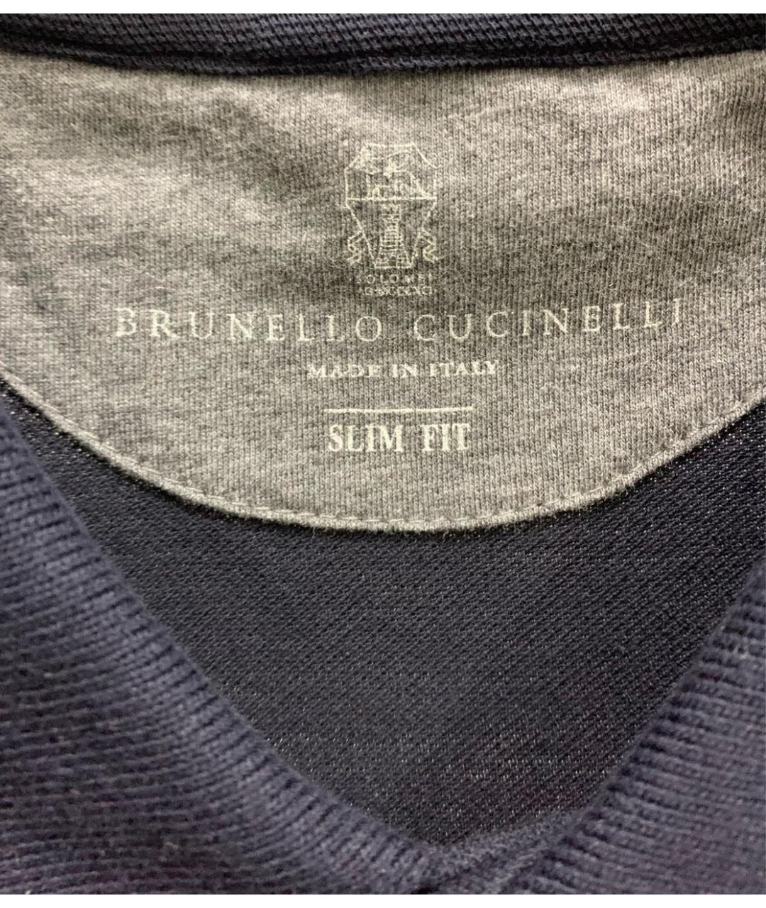 BRUNELLO CUCINELLI Темно-синее хлопковое поло с коротким рукавом, фото 4