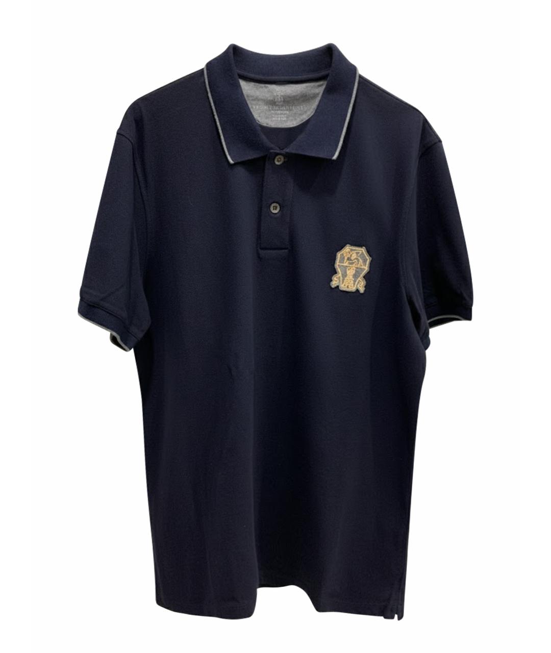 BRUNELLO CUCINELLI Темно-синее хлопковое поло с коротким рукавом, фото 1