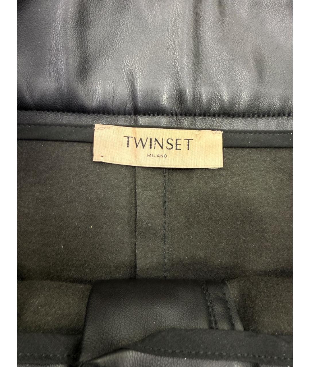 TWIN-SET Черные полиэстеровые прямые брюки, фото 3