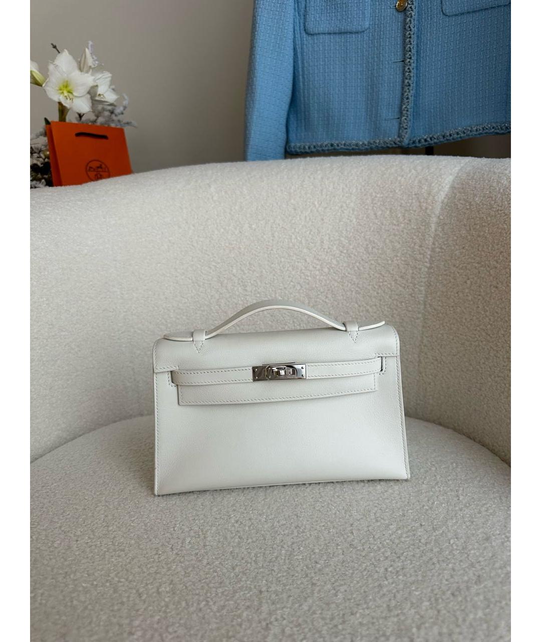 HERMES Белая кожаная сумка с короткими ручками, фото 10