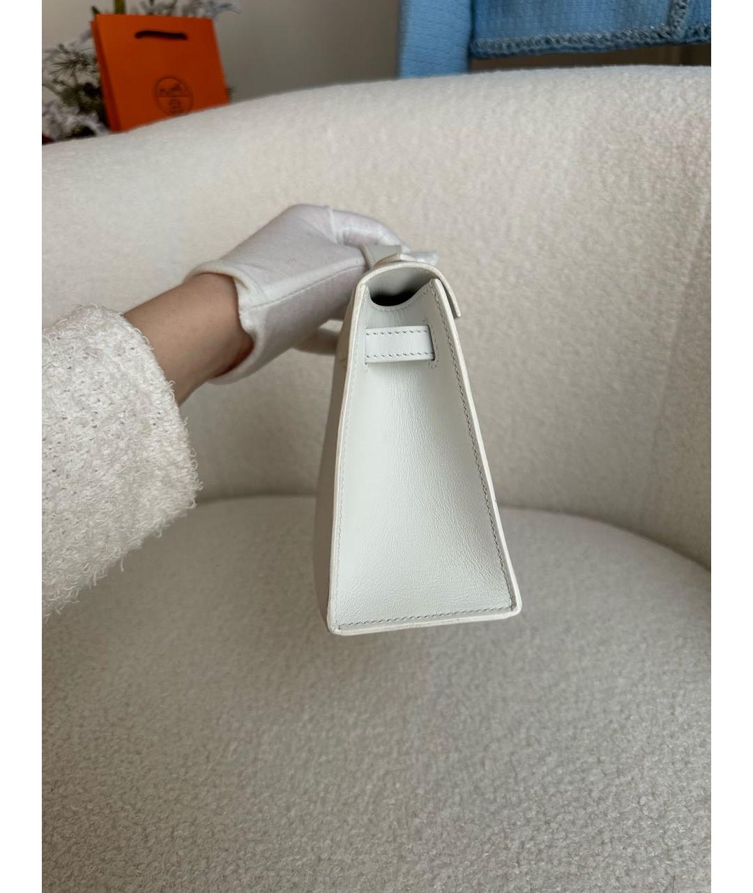 HERMES Белая кожаная сумка с короткими ручками, фото 7