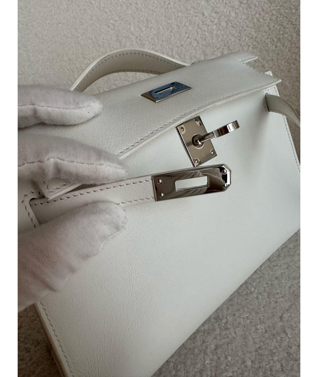 HERMES Белая кожаная сумка с короткими ручками, фото 5