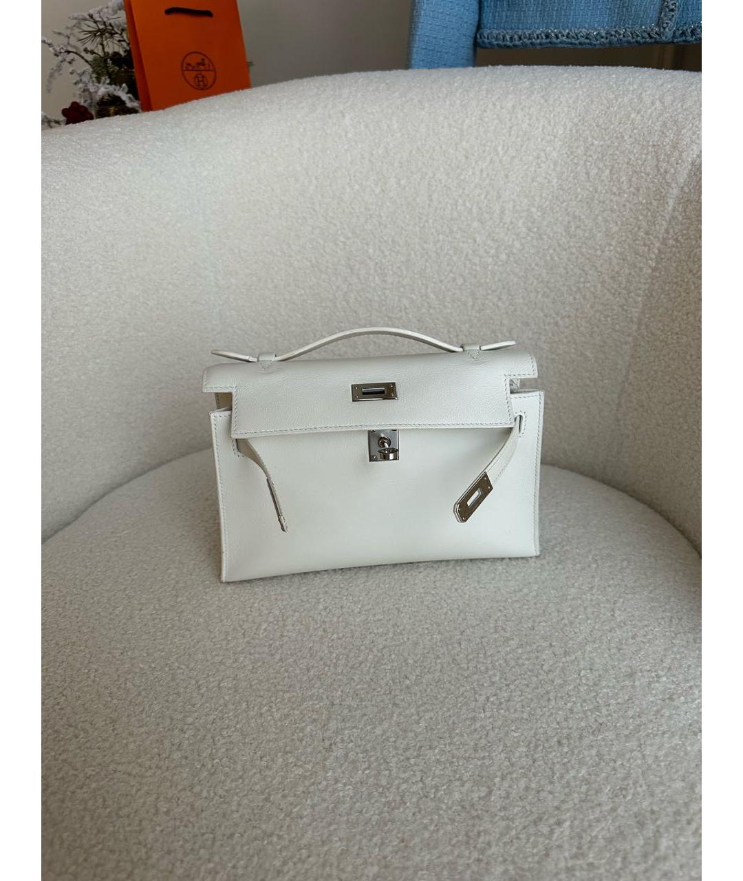 HERMES Белая кожаная сумка с короткими ручками, фото 2
