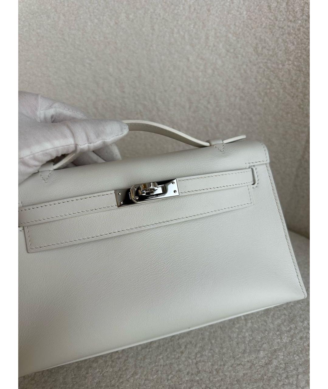 HERMES Белая кожаная сумка с короткими ручками, фото 9
