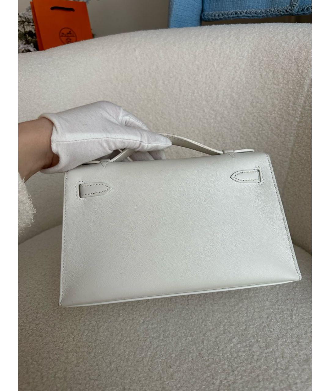 HERMES Белая кожаная сумка с короткими ручками, фото 6