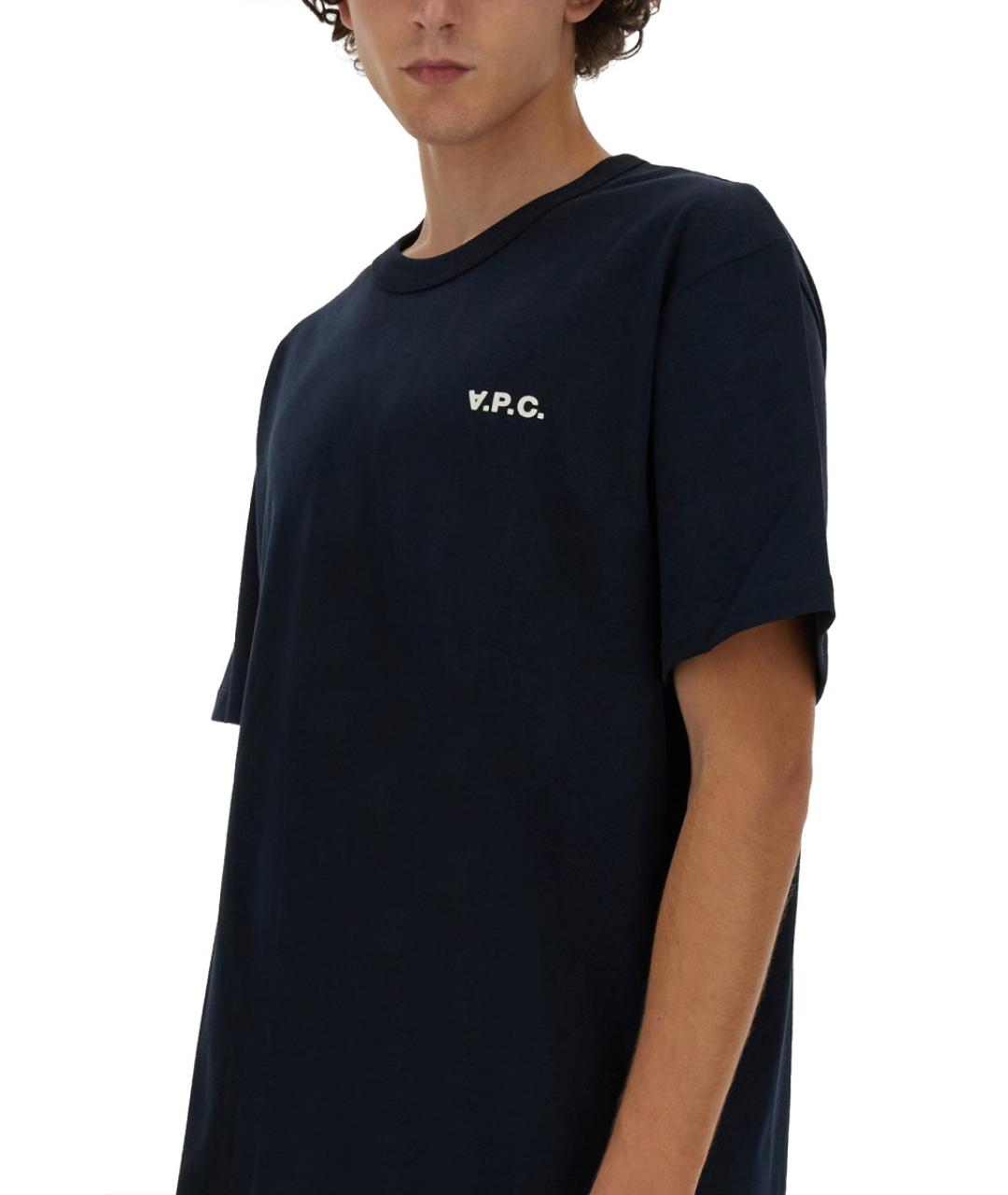 A.P.C. Темно-синяя хлопковая футболка, фото 5