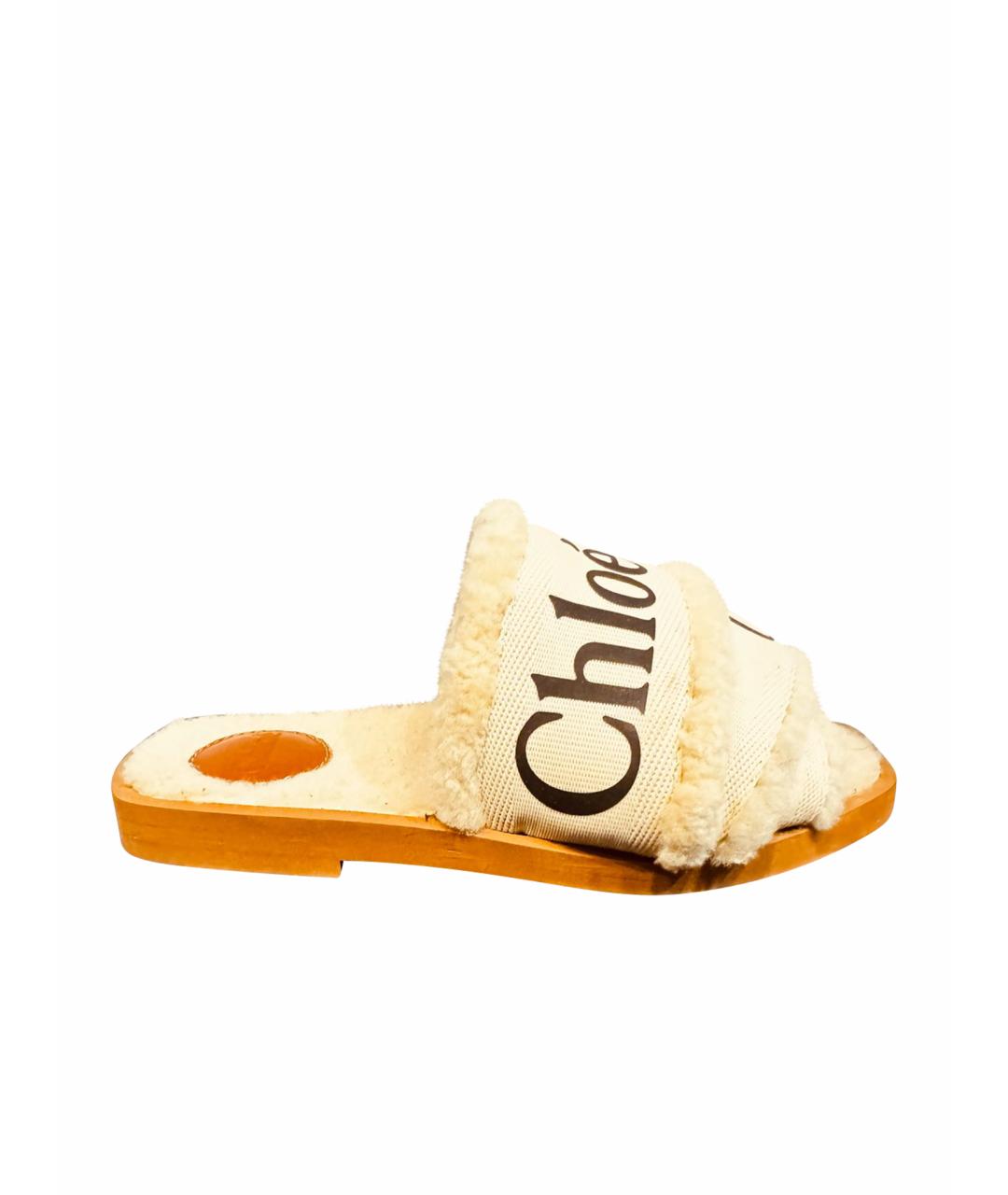 CHLOE Бежевые текстильные шлепанцы, фото 1
