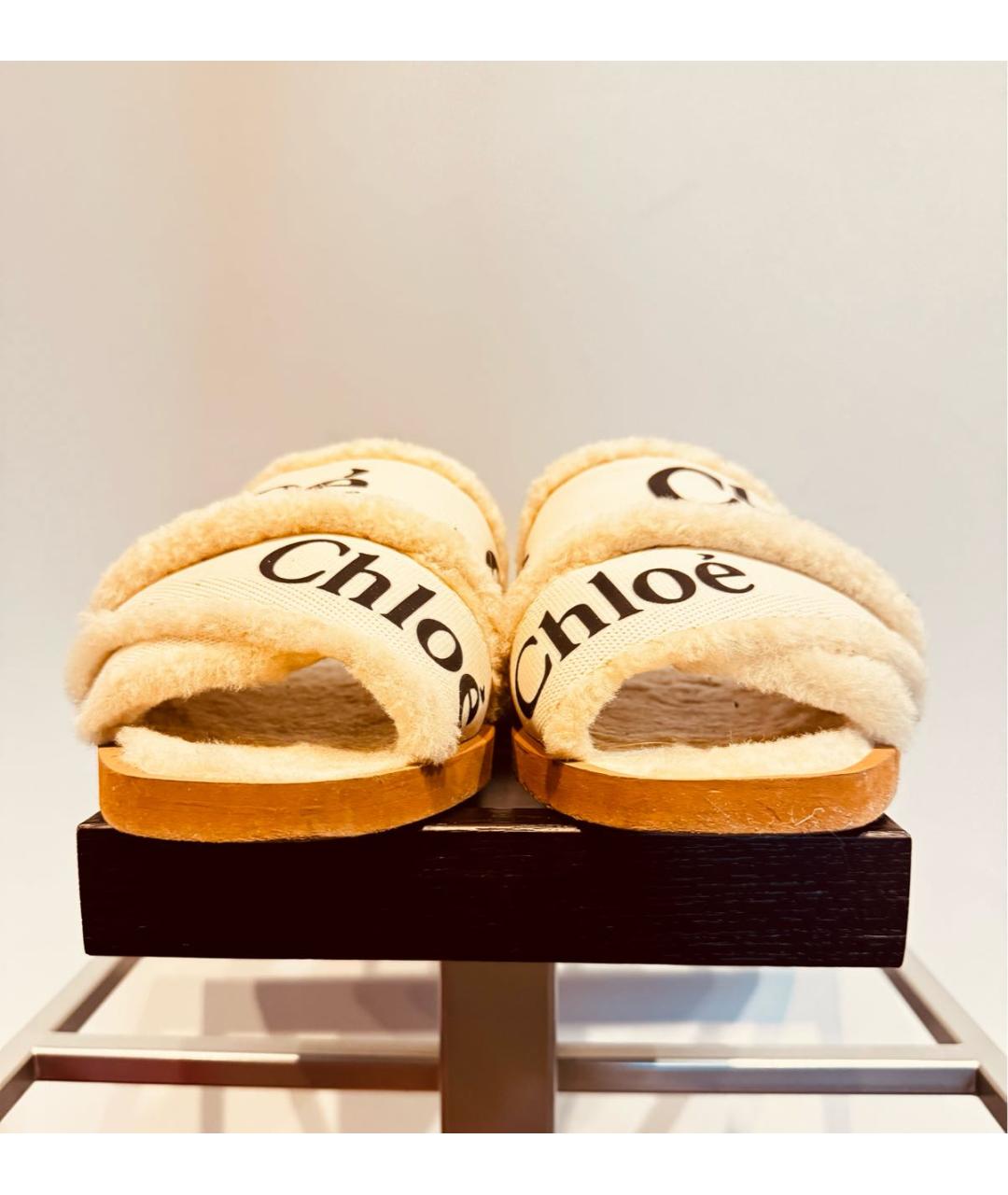 CHLOE Бежевые текстильные шлепанцы, фото 3