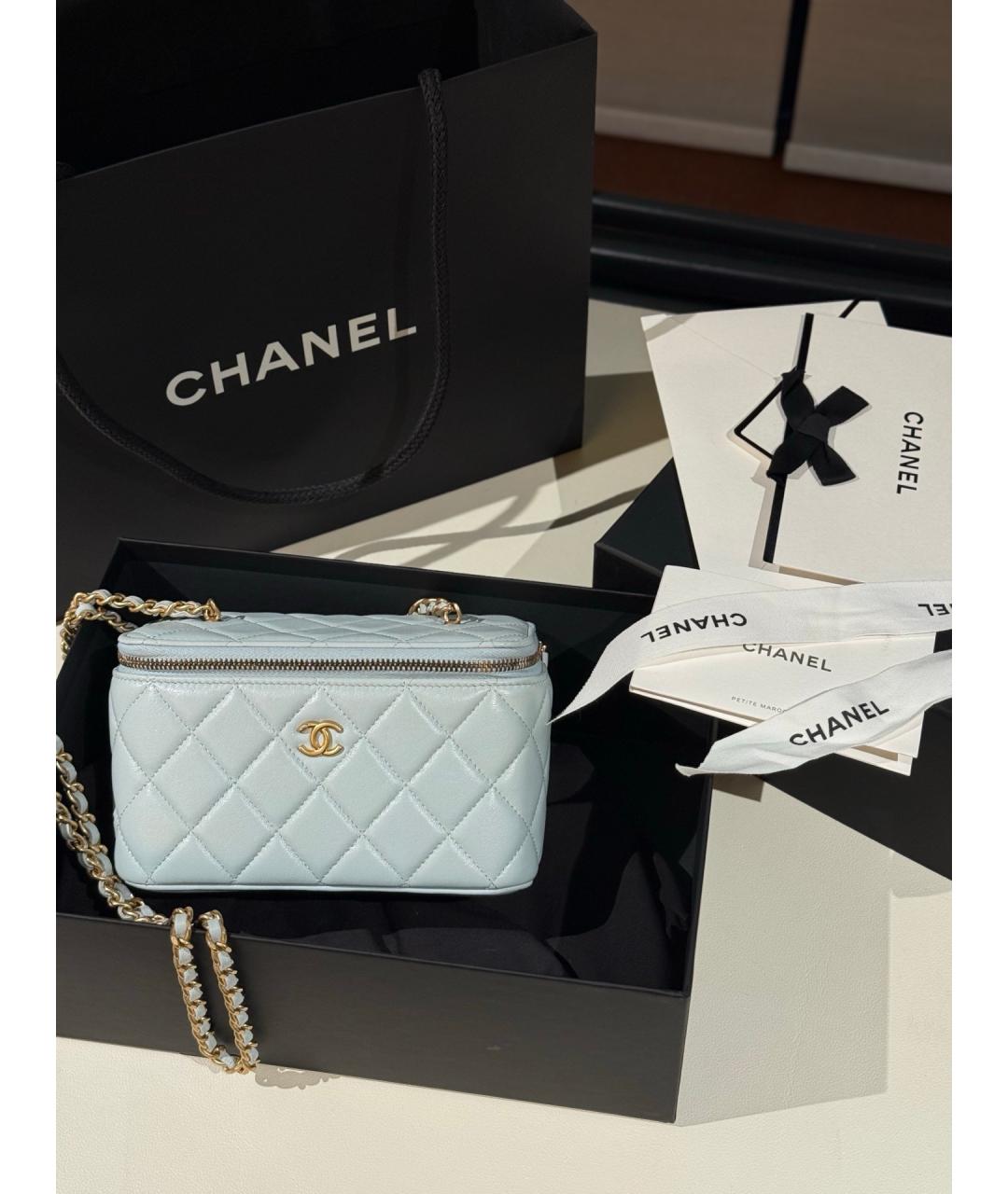 CHANEL Голубая кожаная сумка через плечо, фото 2