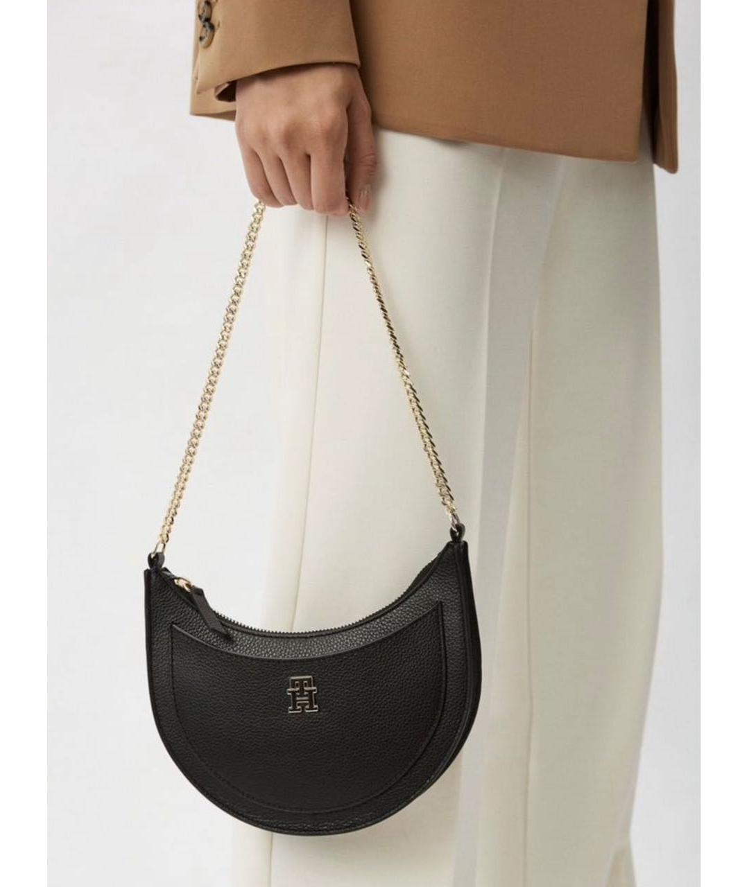 TOMMY HILFIGER Черная кожаная сумка через плечо, фото 6