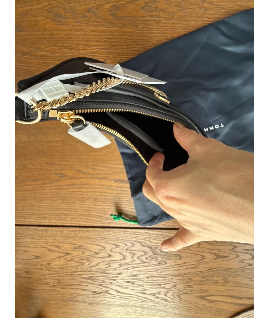 TOMMY HILFIGER Черная кожаная сумка через плечо, фото 4