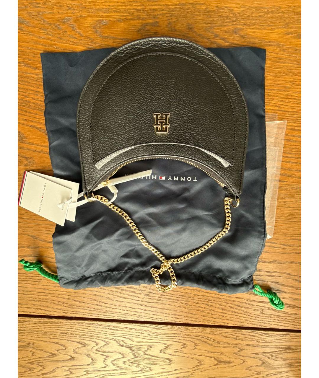 TOMMY HILFIGER Черная кожаная сумка через плечо, фото 8