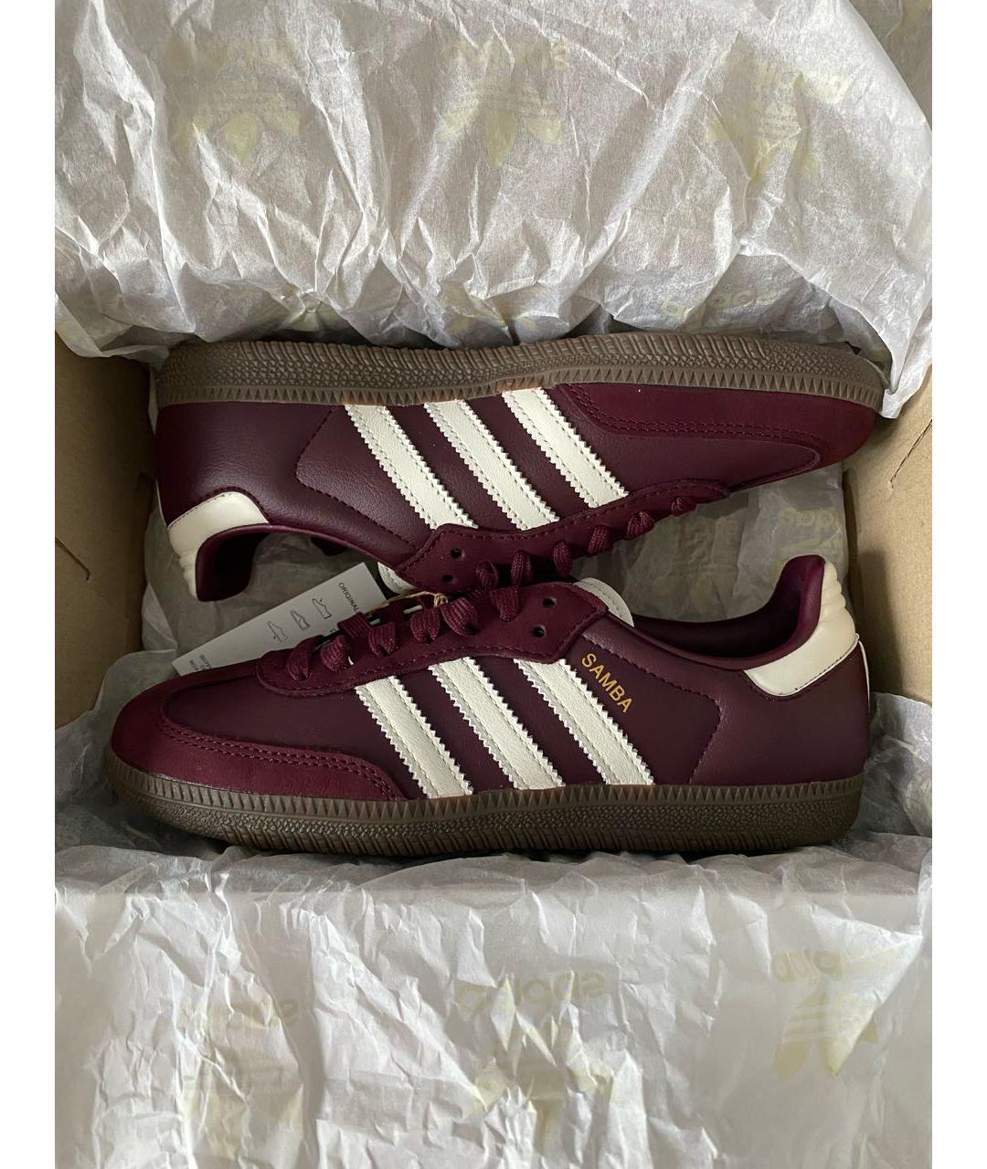 ADIDAS Бордовые кожаные низкие кроссовки / кеды, фото 2