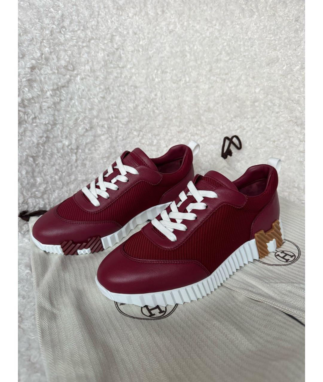 HERMES Бордовые кожаные кроссовки, фото 4