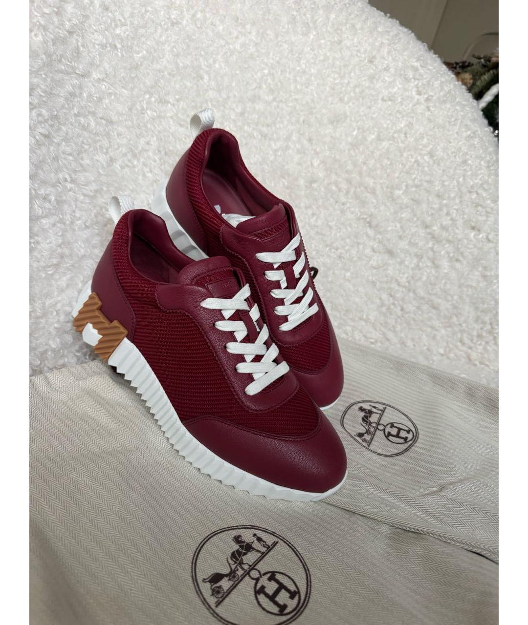 HERMES Бордовые кожаные кроссовки, фото 2