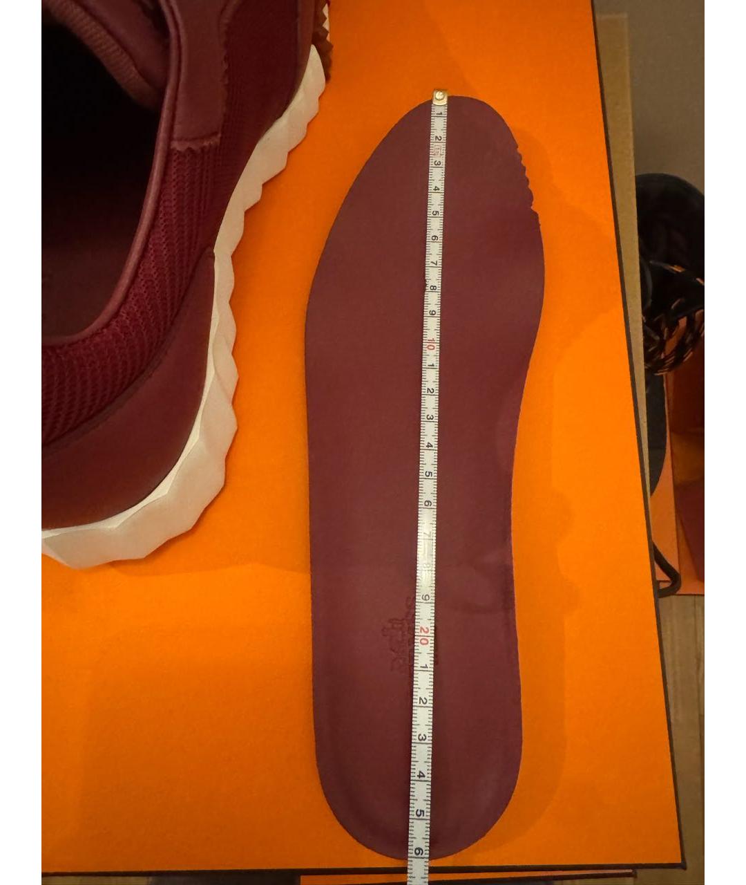 HERMES Бордовые кожаные кроссовки, фото 6