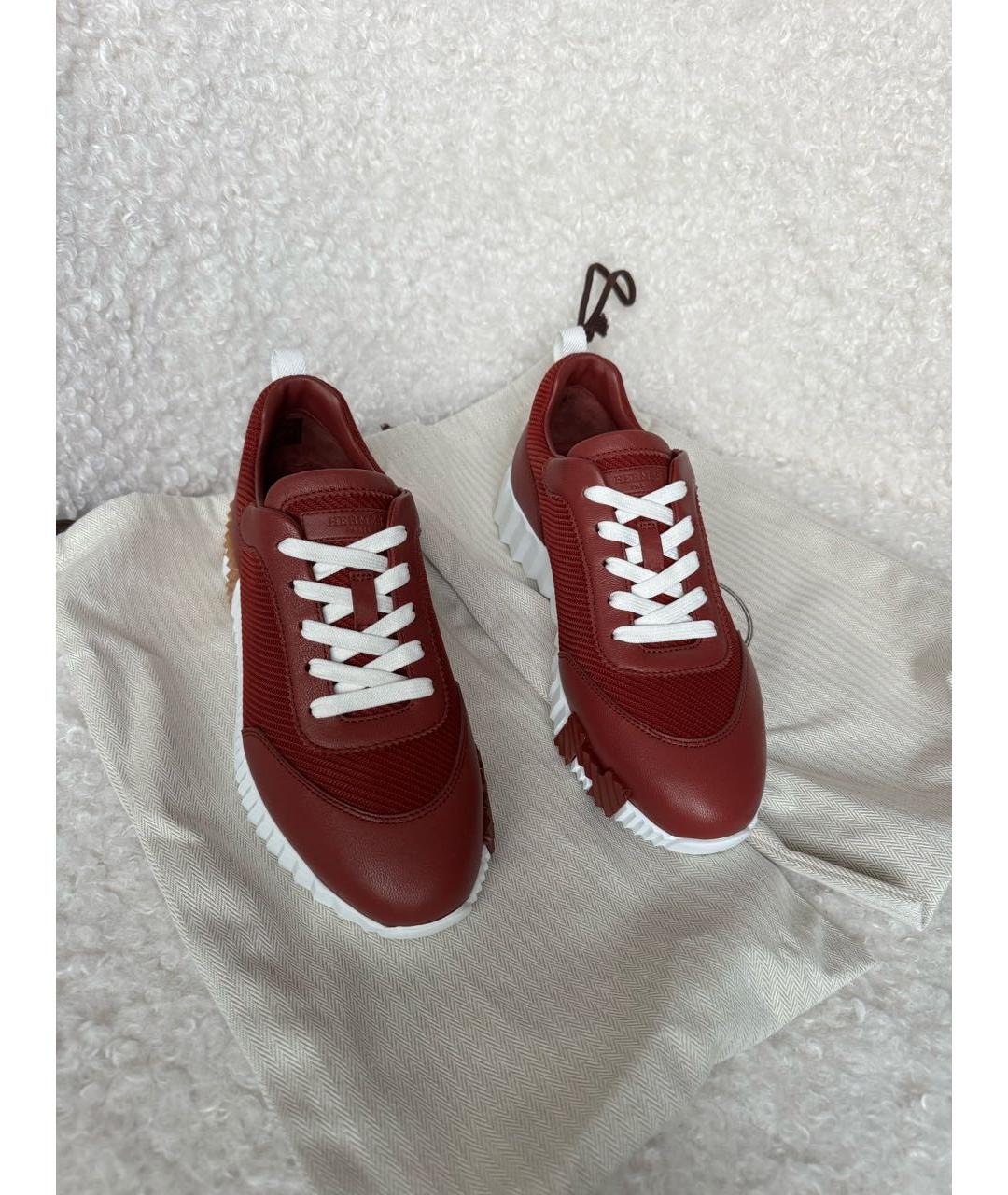 HERMES Бордовые кожаные кроссовки, фото 5