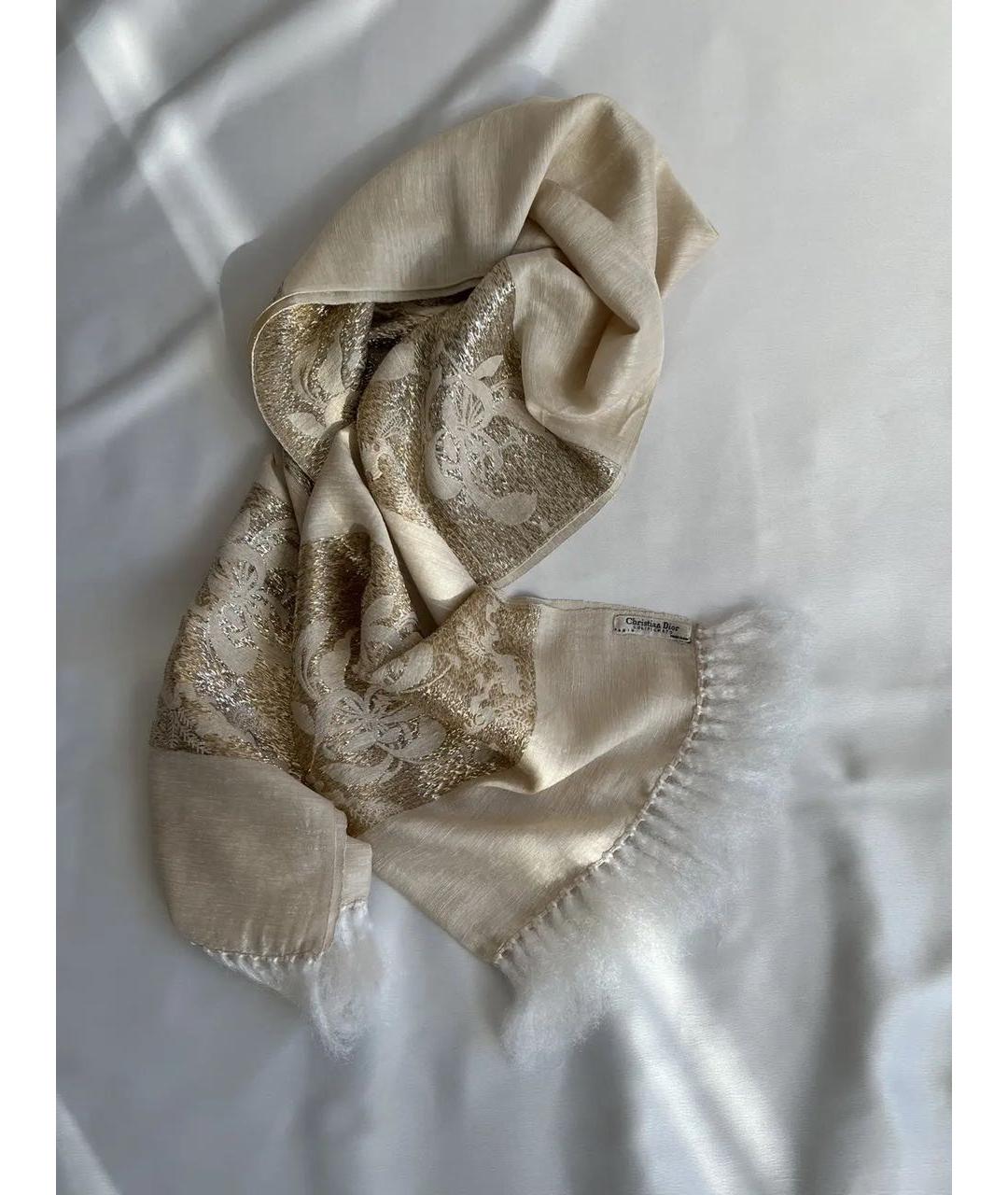 CHRISTIAN DIOR Бежевый шелковый платок, фото 6