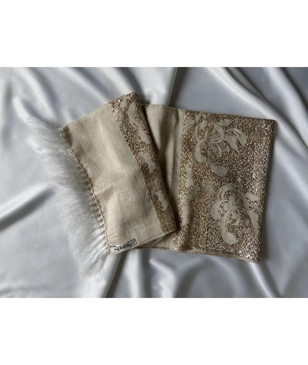 CHRISTIAN DIOR Бежевый шелковый платок, фото 8