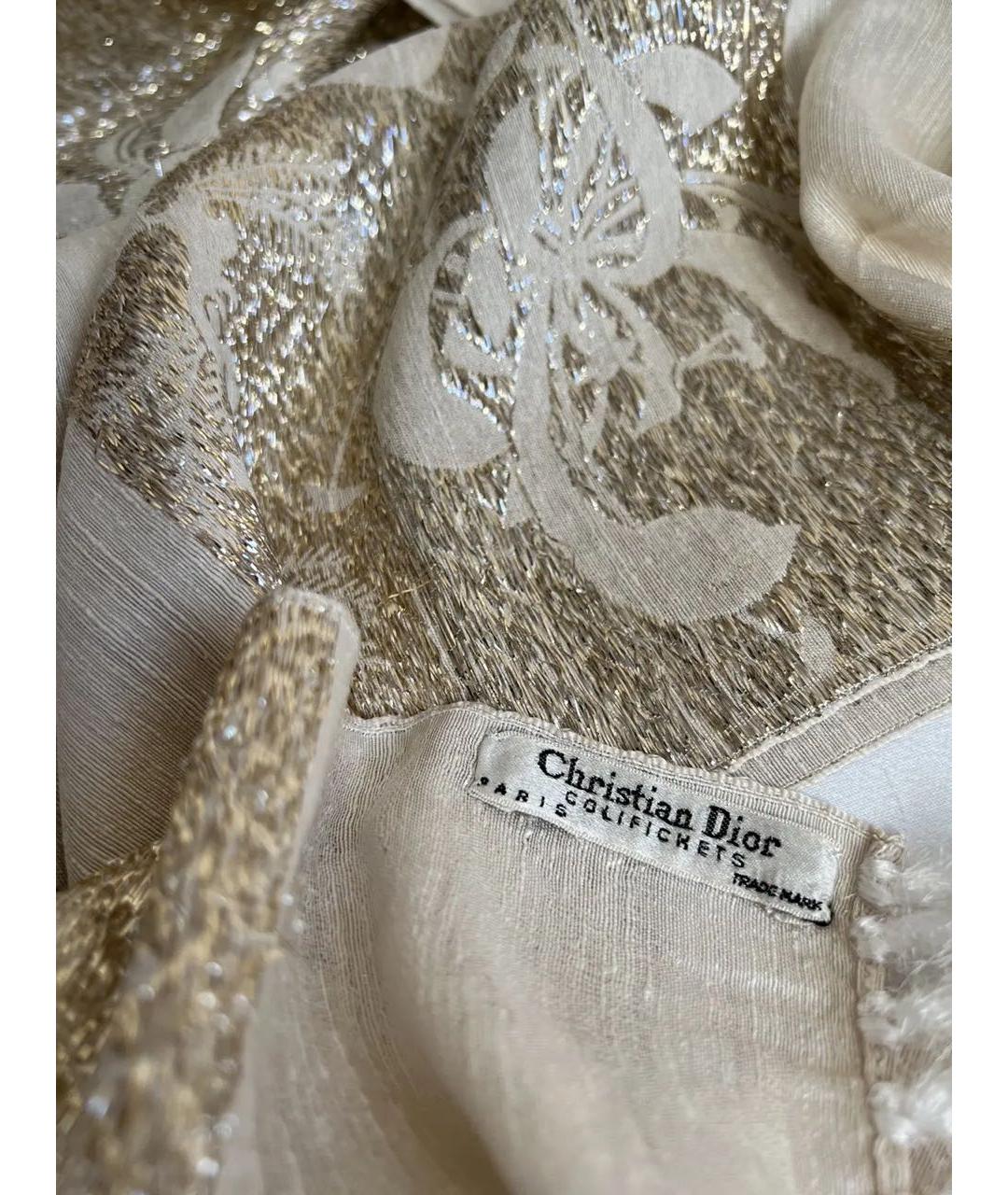 CHRISTIAN DIOR Бежевый шелковый платок, фото 3