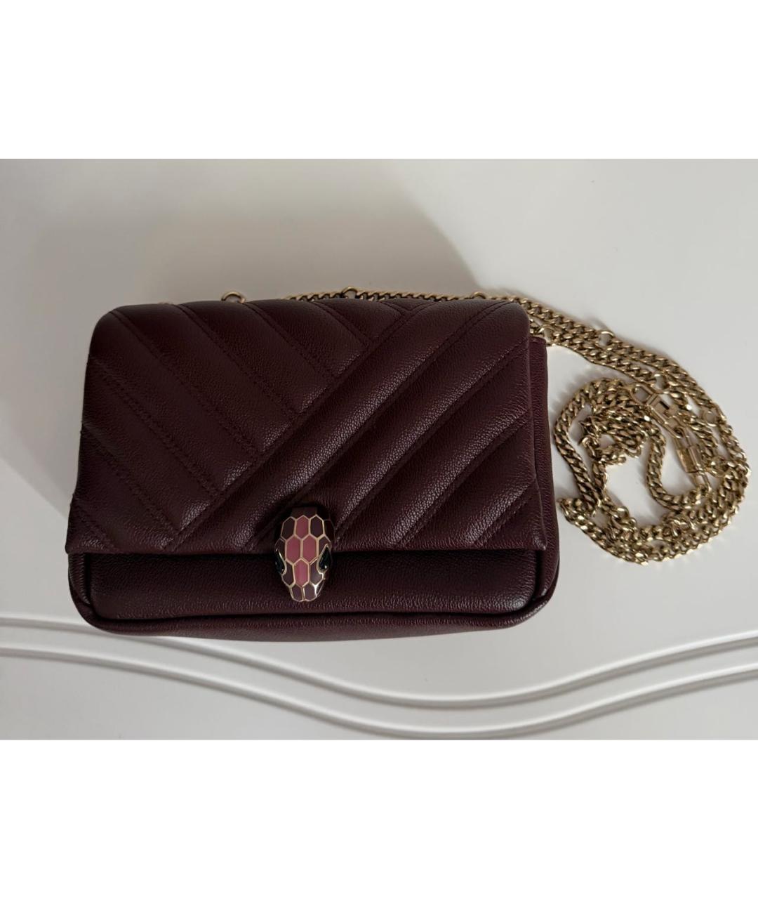 BVLGARI Бордовая кожаная сумка через плечо, фото 3