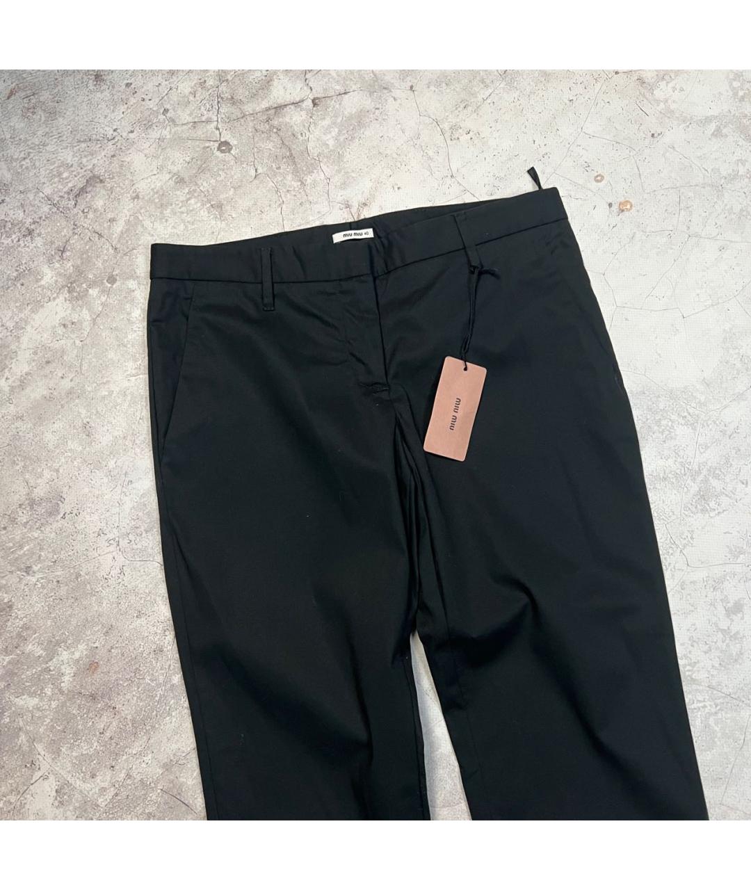 MIU MIU Черные хлопко-эластановые брюки узкие, фото 3