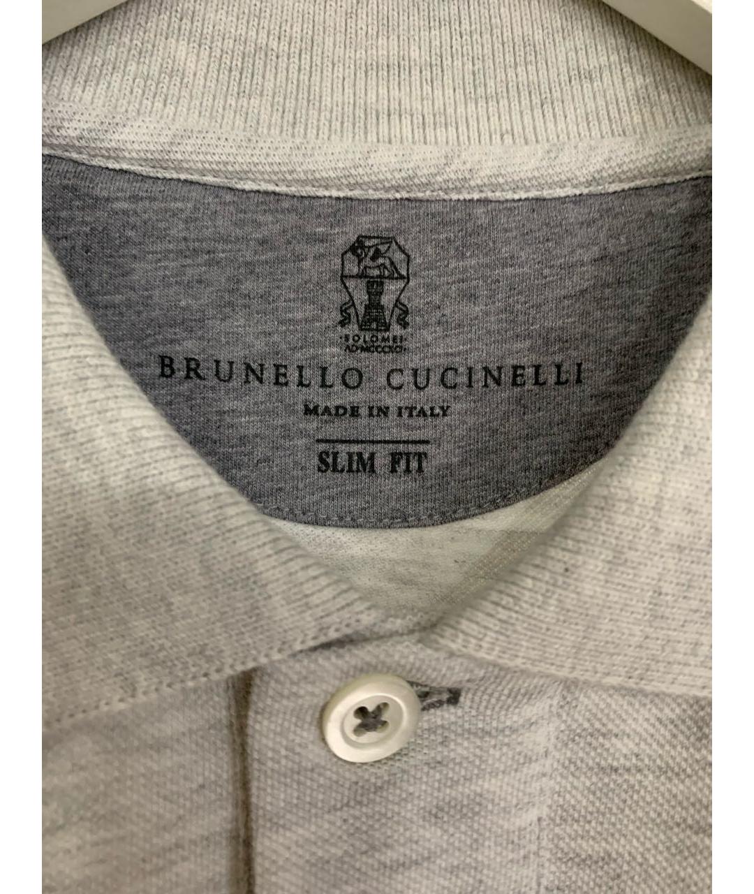 BRUNELLO CUCINELLI Серое хлопковое поло с коротким рукавом, фото 4