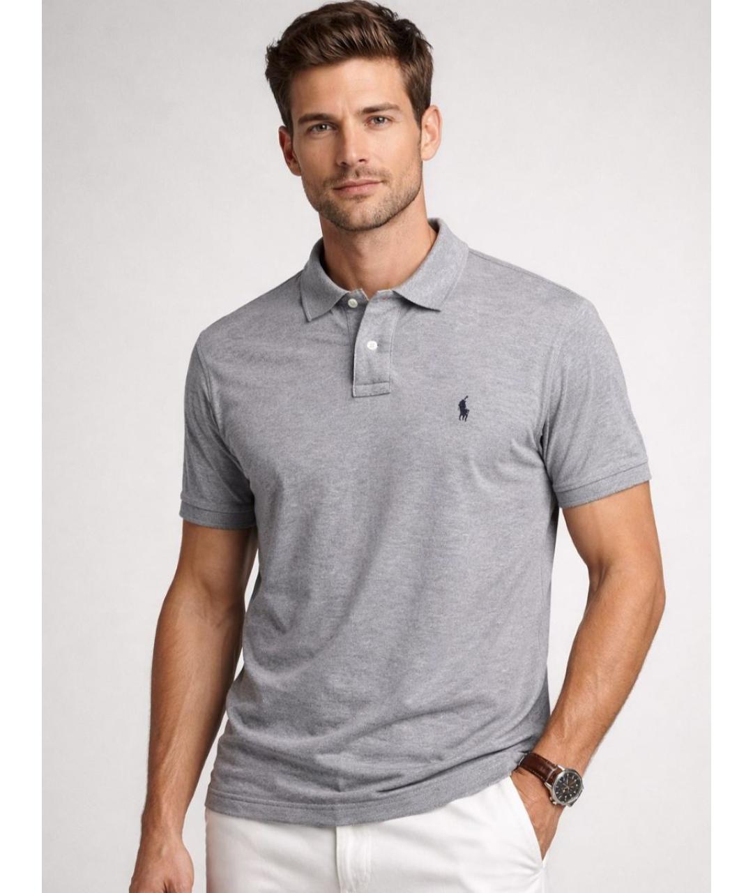 POLO RALPH LAUREN Серое хлопковое поло с коротким рукавом, фото 7
