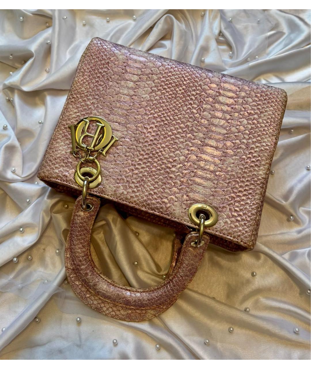 CHRISTIAN DIOR Розовая сумка через плечо из экзотической кожи, фото 2