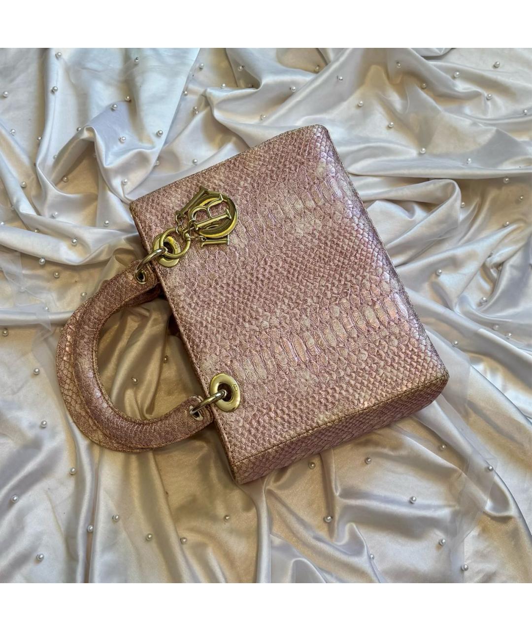 CHRISTIAN DIOR Розовая сумка через плечо из экзотической кожи, фото 7