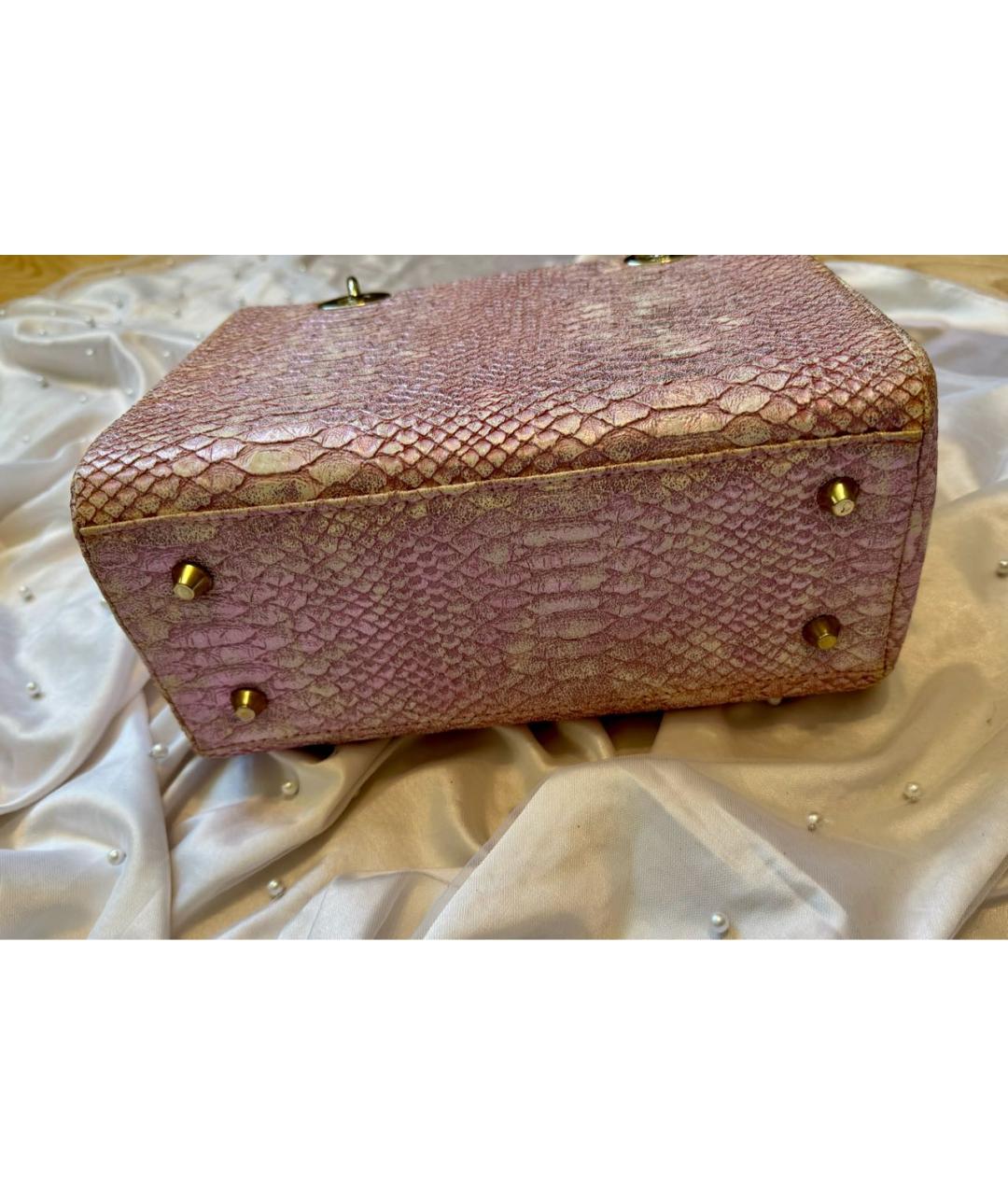 CHRISTIAN DIOR Розовая сумка через плечо из экзотической кожи, фото 4