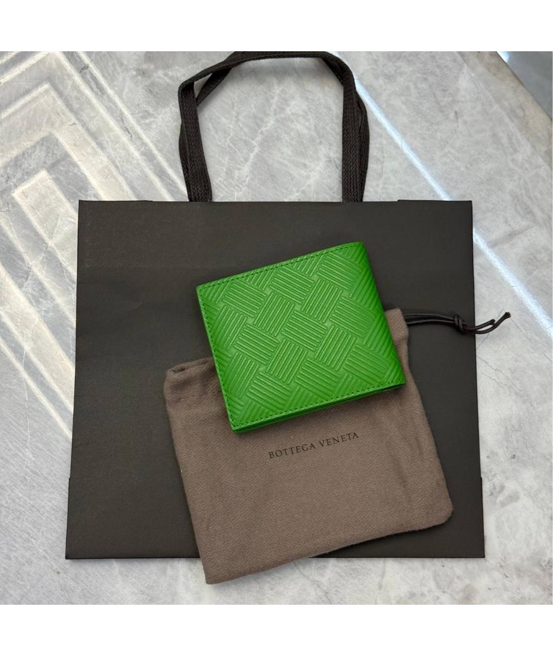 BOTTEGA VENETA Зеленый кожаный кошелек, фото 5