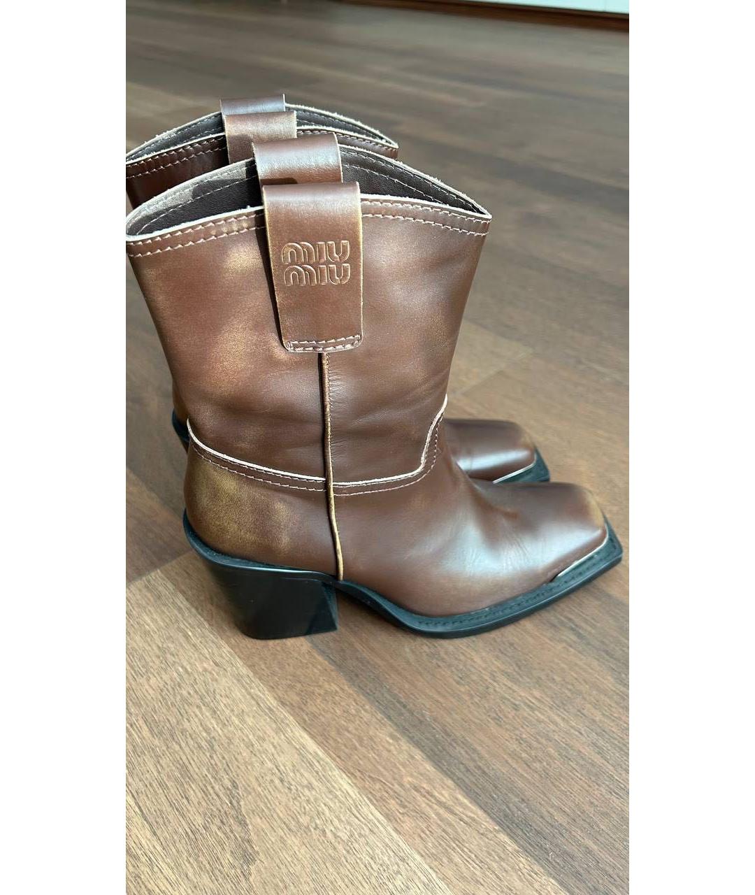 MIU MIU Коричневые кожаные полусапоги, фото 5