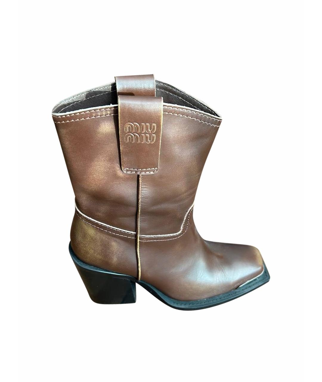 MIU MIU Коричневые кожаные полусапоги, фото 1