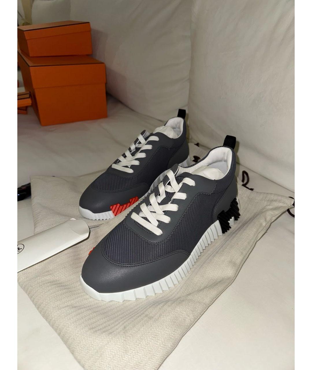 HERMES Серые текстильные низкие кроссовки / кеды, фото 4