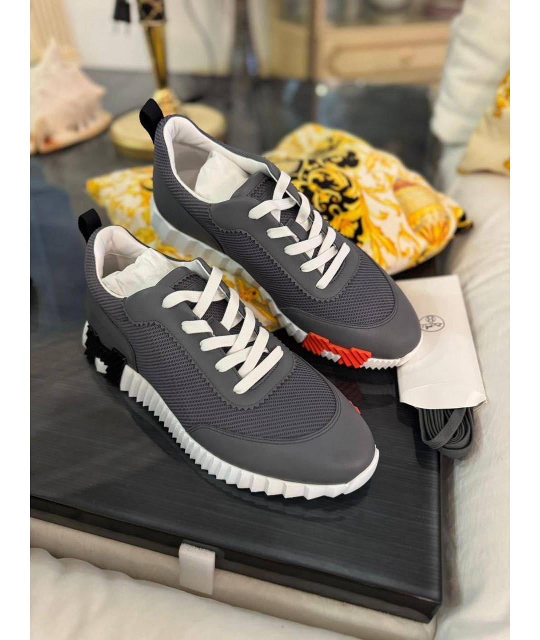 HERMES Серые текстильные низкие кроссовки / кеды, фото 2