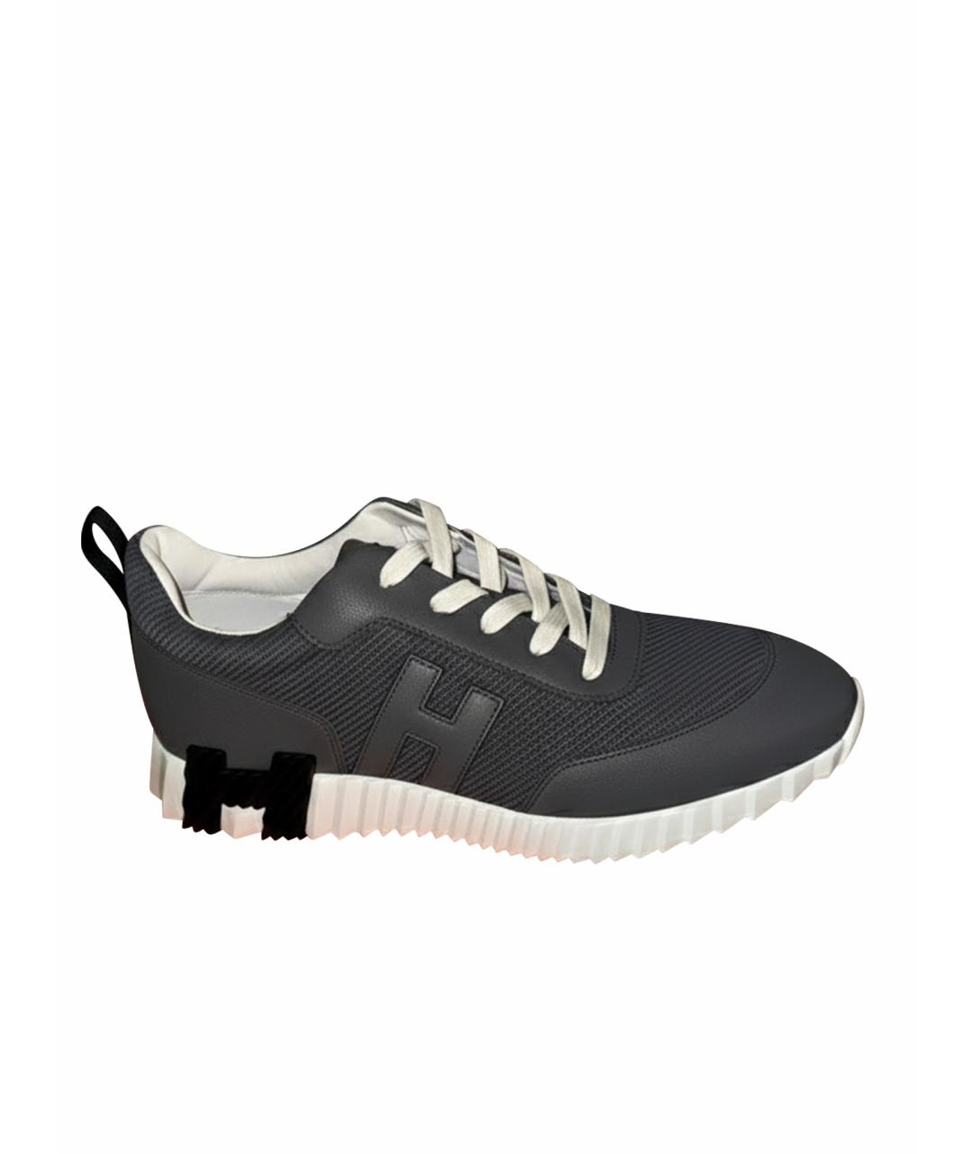 HERMES Серые текстильные низкие кроссовки / кеды, фото 1