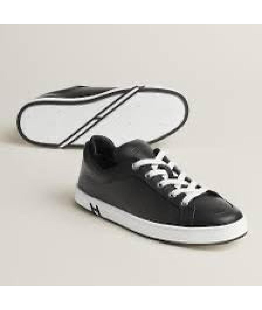 HERMES Черные кожаные низкие кроссовки / кеды, фото 2