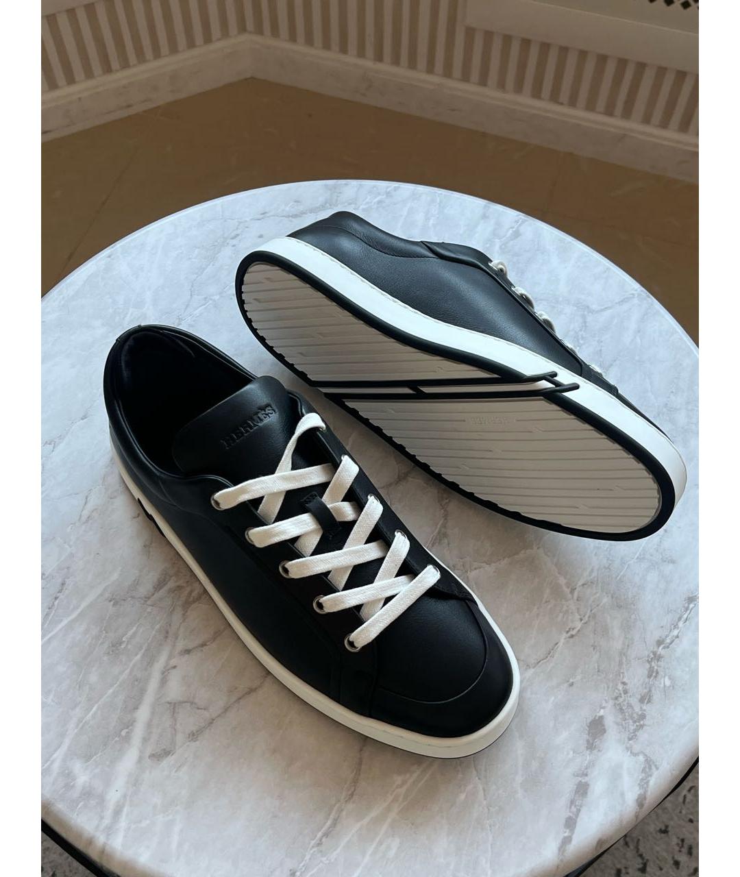 HERMES Черные кожаные низкие кроссовки / кеды, фото 3